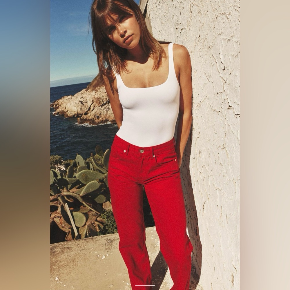 Zara mid Waist Demin Pants - Red - Blogger’s Fave US 8